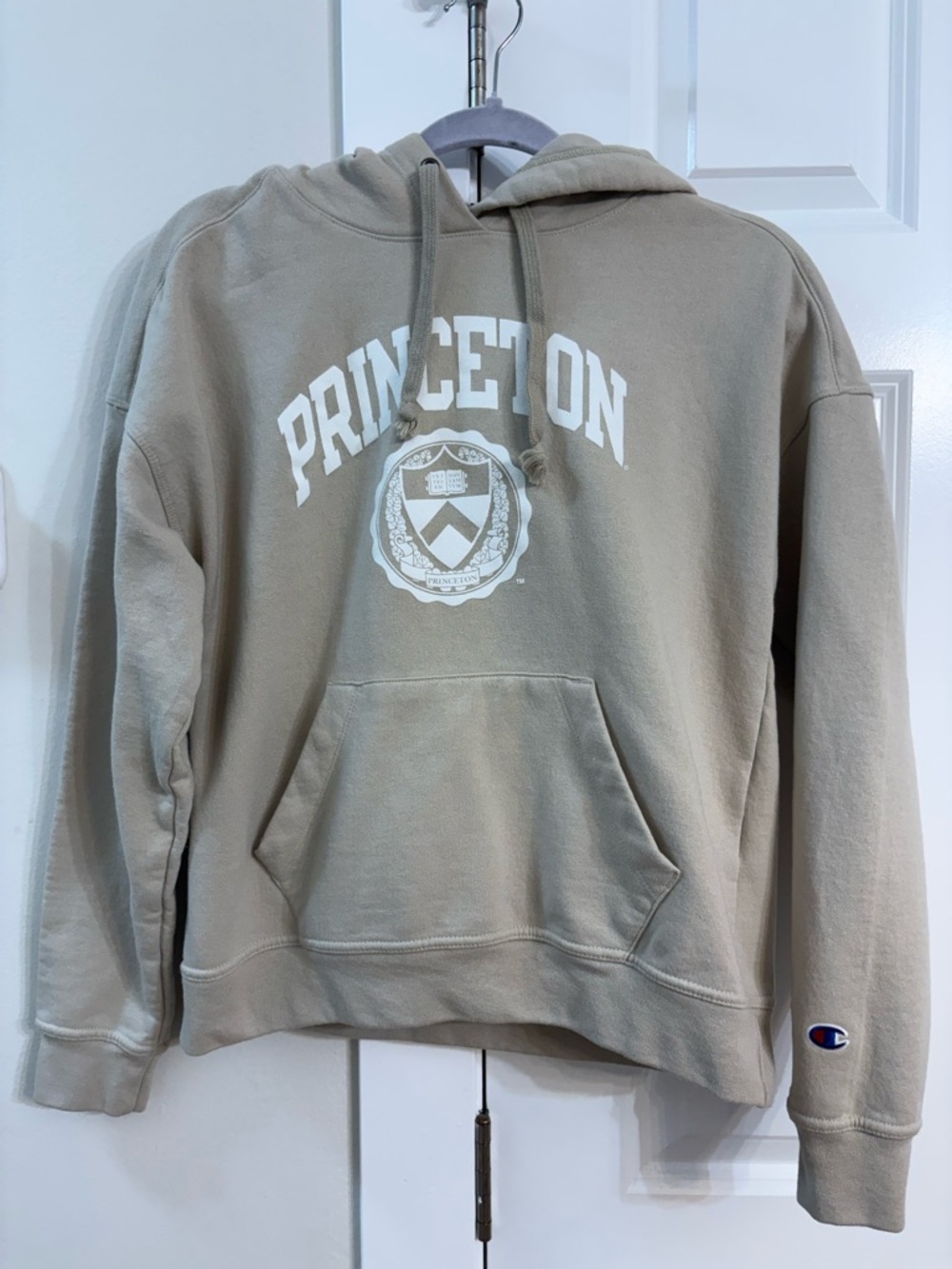 Champion Princeton Hoodie in Light Tan with White Crest
